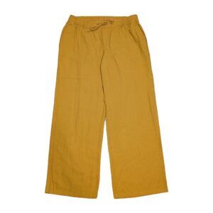 Old Navy Linen Rayon Pants Womens M Wide Leg Mustard Yellow Lagenlook Pocket